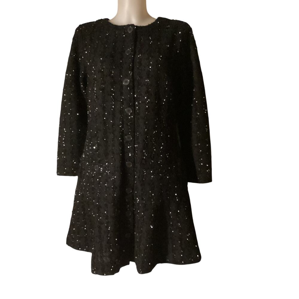 5135 LOFT Black Metallic Sequined Tweed Button-Front Mini Dress/Jacket Size 6